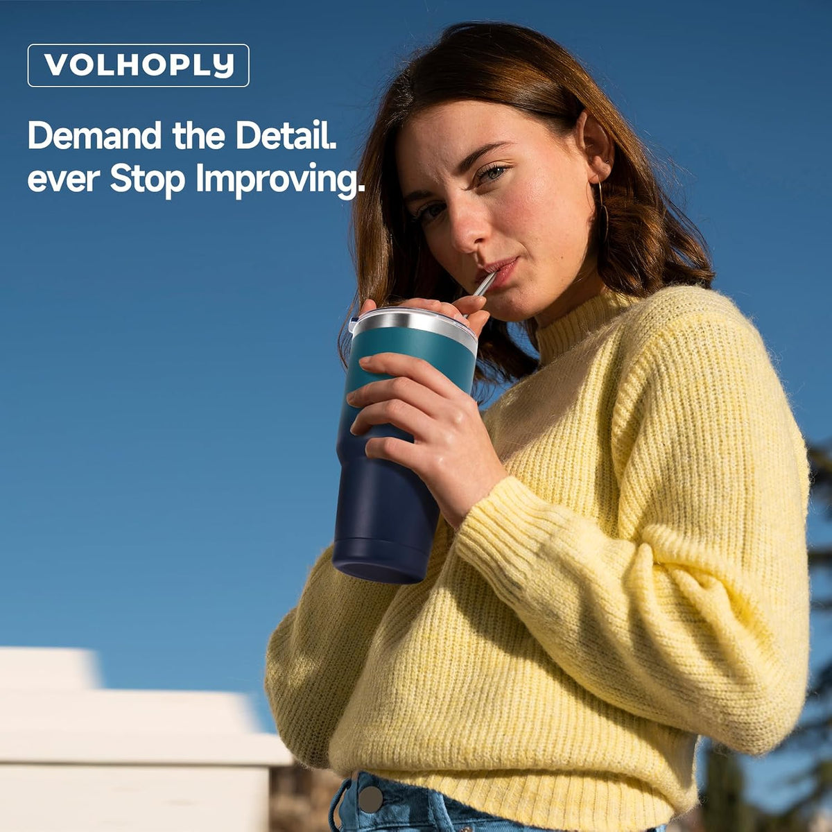 Volhoply 30oz Insulated Tumbler with Lid and Straw, Double Wall Inner & Outer 304 Stainless Steel Coffee Cup, Travel Mug Reusable Thermal Cup for Cold & Hot Drinks (Army Green)