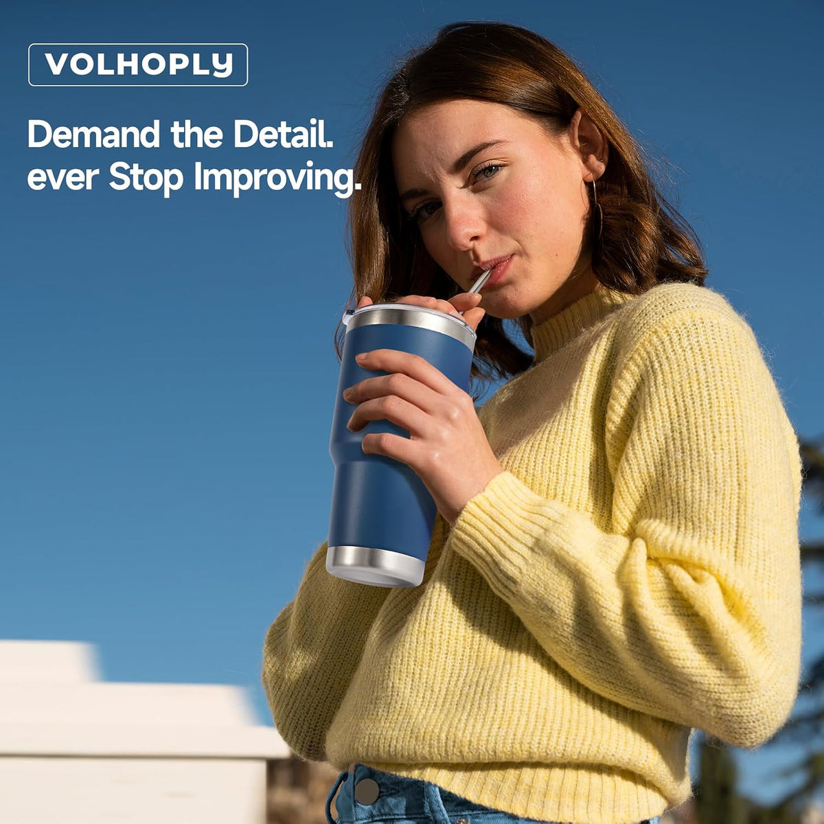 Volhoply 30oz Insulated Tumbler with Lid and Straw, Double Wall Inner & Outer 304 Stainless Steel Coffee Cup, Travel Mug Reusable Thermal Cup for Cold & Hot Drinks (Army Green)