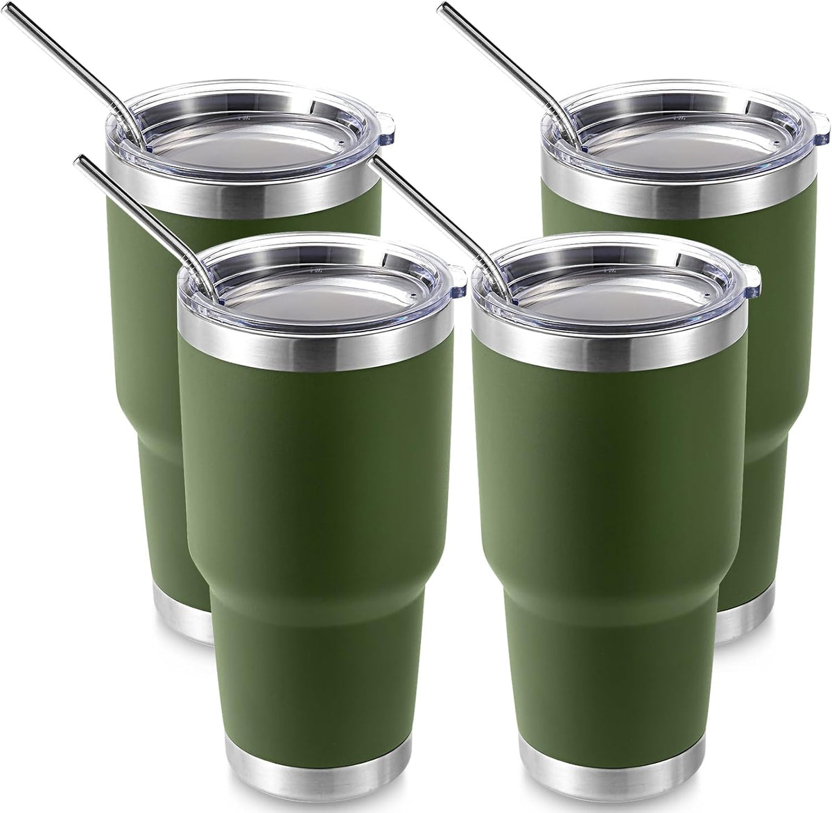 Volhoply 30oz Insulated Tumbler with Lid and Straw, Double Wall Inner & Outer 304 Stainless Steel Coffee Cup, Travel Mug Reusable Thermal Cup for Cold & Hot Drinks (Army Green)