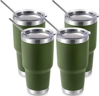Volhoply 30oz Insulated Tumbler with Lid and Straw, Double Wall Inner & Outer 304 Stainless Steel Coffee Cup, Travel Mug Reusable Thermal Cup for Cold & Hot Drinks (Army Green)