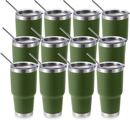 Volhoply 30oz Insulated Tumbler with Lid and Straw, Double Wall Inner & Outer 304 Stainless Steel Coffee Cup, Travel Mug Reusable Thermal Cup for Cold & Hot Drinks (Army Green)