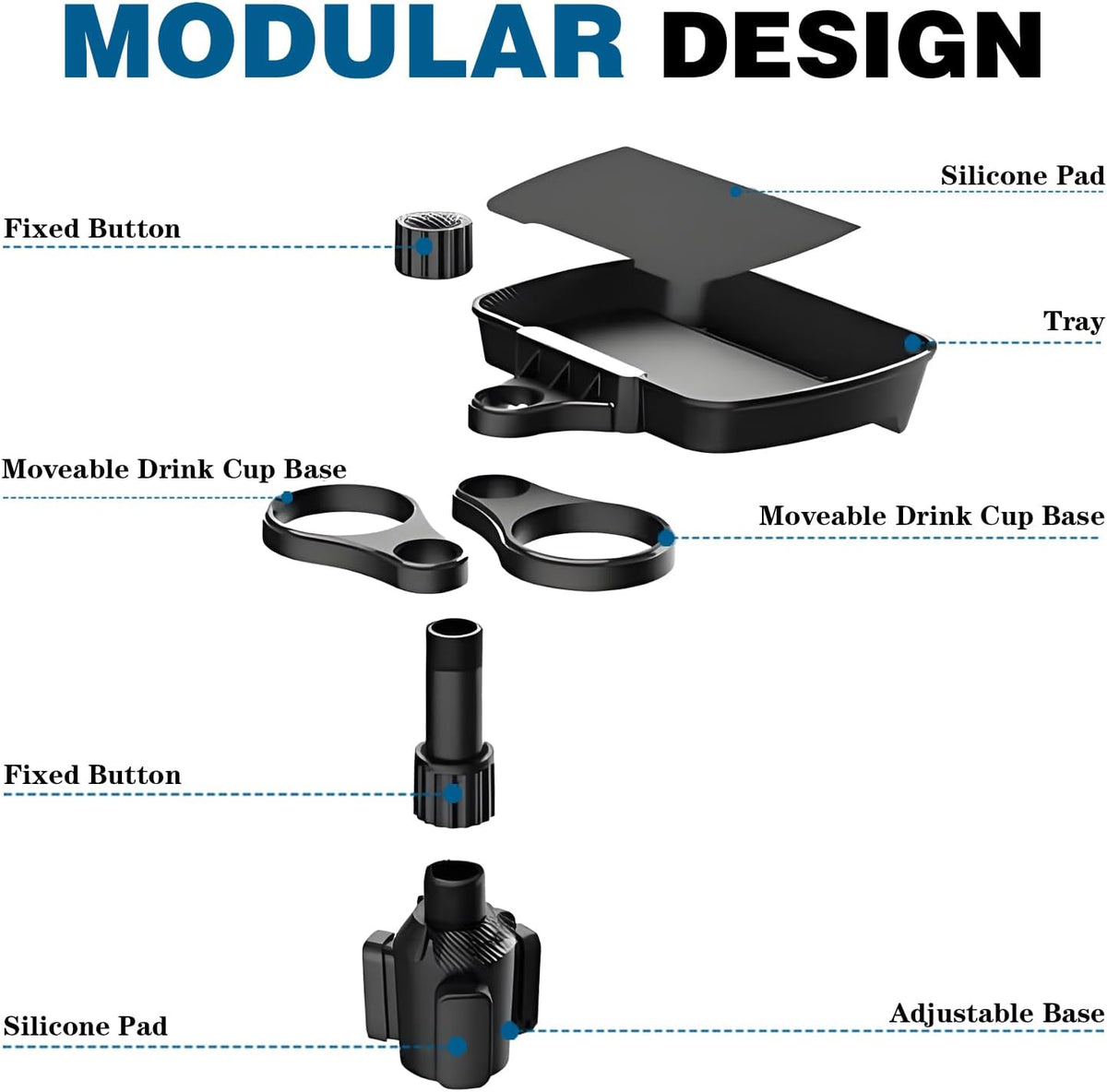 Car Cup Holder Expander, 4in1 Universal Cup Holder Tray Compatible with 2.3" to 3.6", Multi Cup Holders Table with Large Food Tray Swivel and Detachable for Travel Auto Trucker Road Trip Essentials