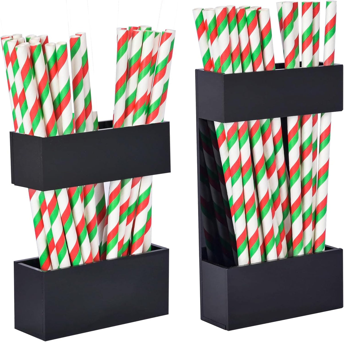 2 PACK Acrylic Straw Holder for Cabinet Doors, Reusable Straw Organizer with Ultra-Sticky Adhesive, Small Kitchen Accessories Container, Fits Both Short & Long Straws(Black)