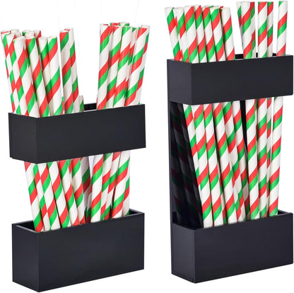 2 PACK Acrylic Straw Holder for Cabinet Doors, Reusable Straw Organizer with Ultra-Sticky Adhesive, Small Kitchen Accessories Container, Fits Both Short & Long Straws(Black)