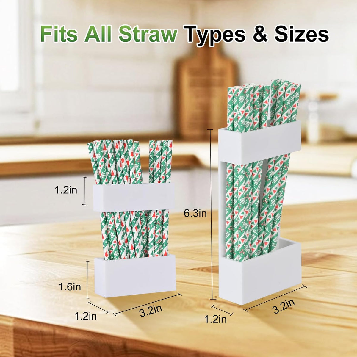 2 PACK Acrylic Straw Holder for Cabinet Doors, Reusable Straw Organizer with Ultra-Sticky Adhesive, Small Kitchen Accessories Container, Fits Both Short & Long Straws(Black)