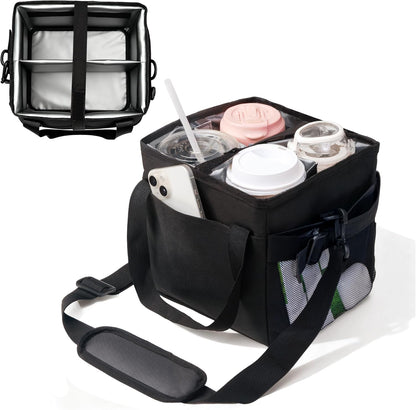 Reusable Drink Carrier With Handle,4 Cup Water Bottle Holder With Strap & Adjustable Dividers,Upgraded Portable Foldable Water Bottle Bag With Dual Elastic Straps, Leak-Proof,Coffee Cup Holder