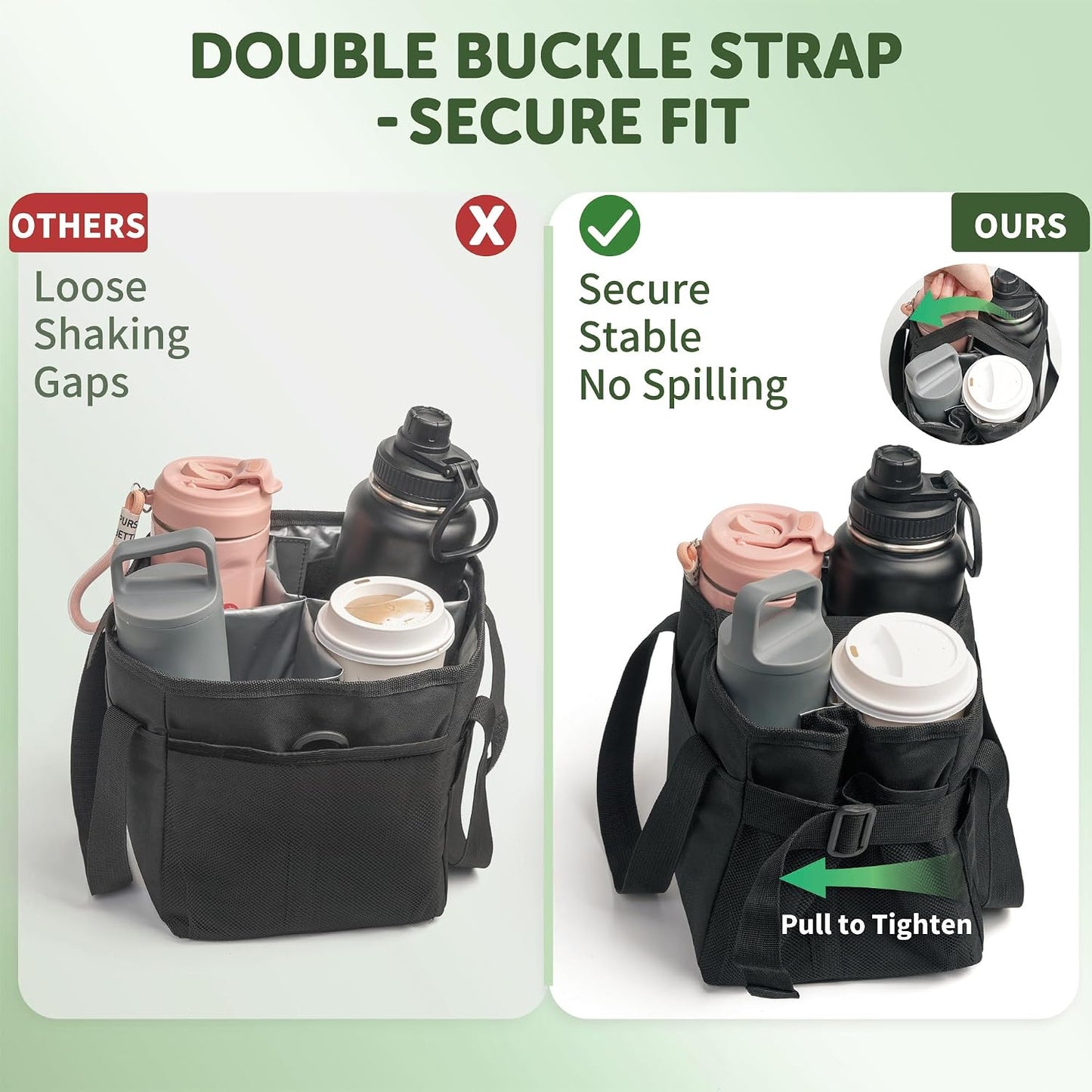 Reusable Drink Carrier With Handle,4 Cup Water Bottle Holder With Strap & Adjustable Dividers,Upgraded Portable Foldable Water Bottle Bag With Dual Elastic Straps, Leak-Proof,Coffee Cup Holder