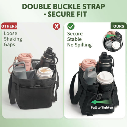 Reusable Drink Carrier With Handle,4 Cup Water Bottle Holder With Strap & Adjustable Dividers,Upgraded Portable Foldable Water Bottle Bag With Dual Elastic Straps, Leak-Proof,Coffee Cup Holder