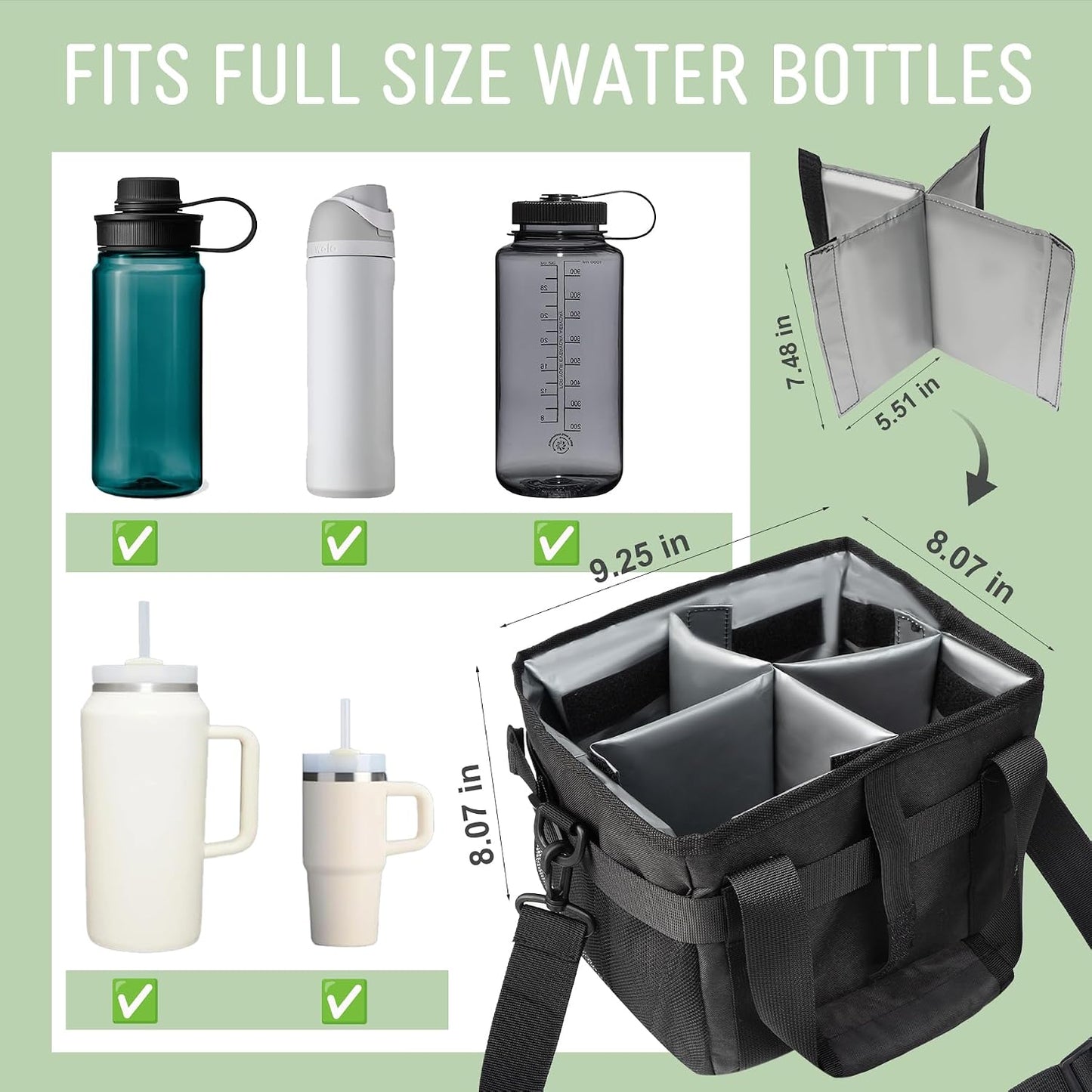 Reusable Drink Carrier With Handle,4 Cup Water Bottle Holder With Strap & Adjustable Dividers,Upgraded Portable Foldable Water Bottle Bag With Dual Elastic Straps, Leak-Proof,Coffee Cup Holder