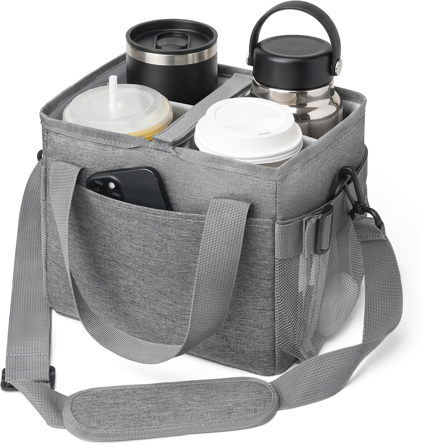 Reusable Drink Carrier With Handle,4 Cup Water Bottle Holder With Strap & Adjustable Dividers,Upgraded Portable Foldable Water Bottle Bag With Dual Elastic Straps, Leak-Proof,Coffee Cup Holder
