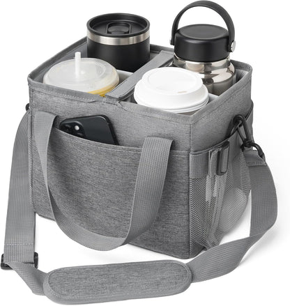 Reusable Drink Carrier With Handle,4 Cup Water Bottle Holder With Strap & Adjustable Dividers,Upgraded Portable Foldable Water Bottle Bag With Dual Elastic Straps, Leak-Proof,Coffee Cup Holder