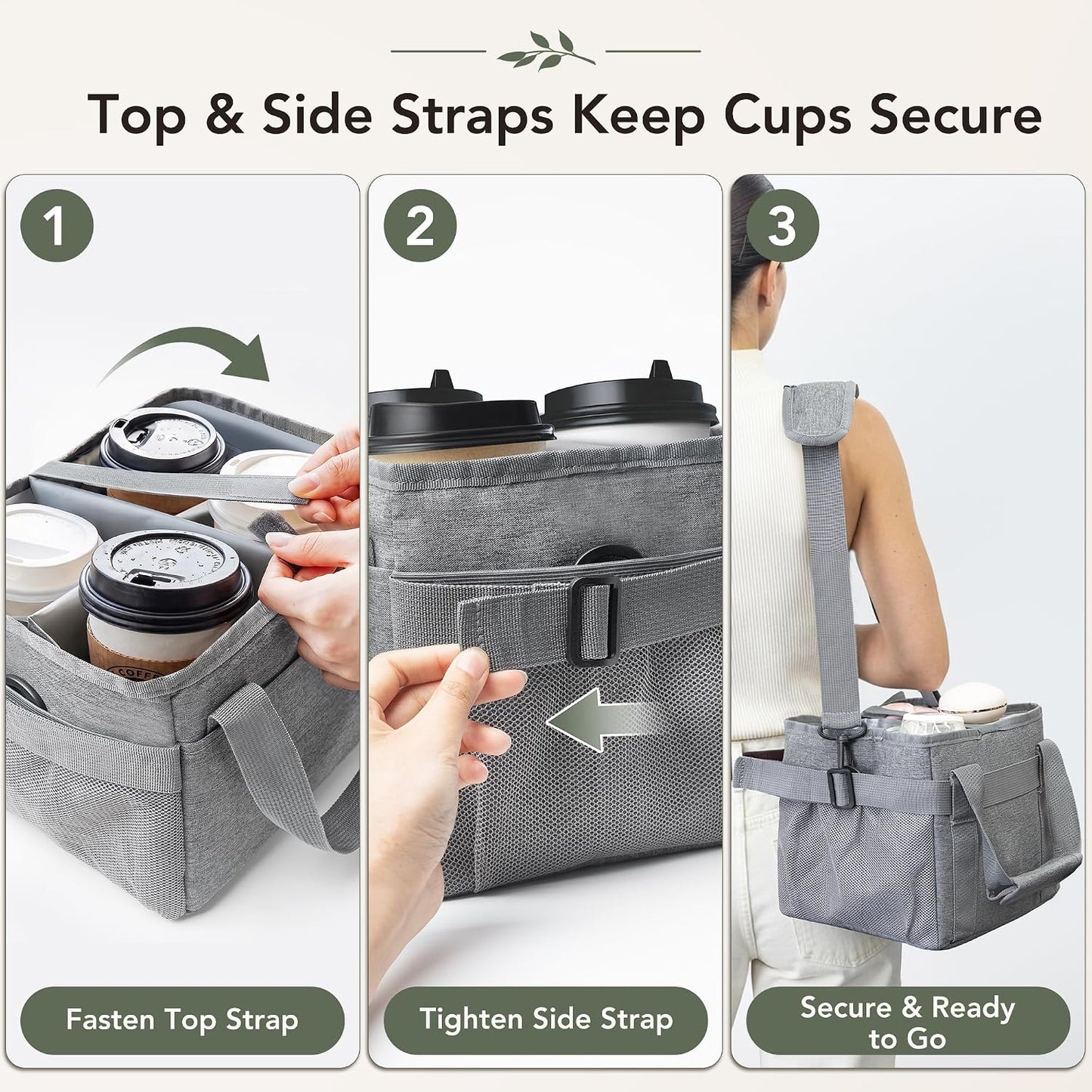 Reusable Drink Carrier With Handle,4 Cup Water Bottle Holder With Strap & Adjustable Dividers,Upgraded Portable Foldable Water Bottle Bag With Dual Elastic Straps, Leak-Proof,Coffee Cup Holder