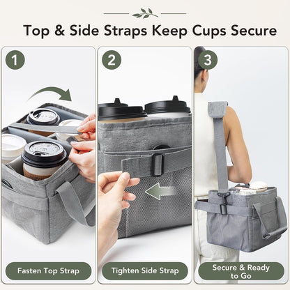 Reusable Drink Carrier With Handle,4 Cup Water Bottle Holder With Strap & Adjustable Dividers,Upgraded Portable Foldable Water Bottle Bag With Dual Elastic Straps, Leak-Proof,Coffee Cup Holder