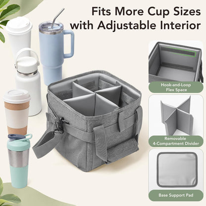 Reusable Drink Carrier With Handle,4 Cup Water Bottle Holder With Strap & Adjustable Dividers,Upgraded Portable Foldable Water Bottle Bag With Dual Elastic Straps, Leak-Proof,Coffee Cup Holder