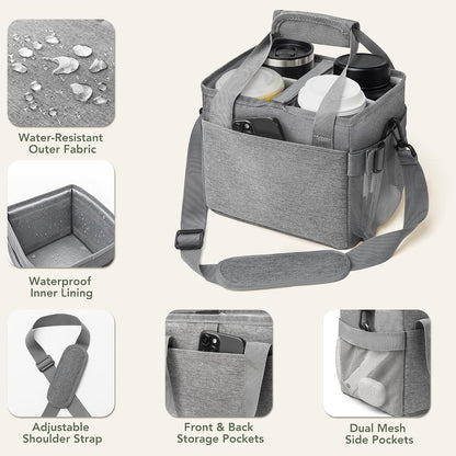 Reusable Drink Carrier With Handle,4 Cup Water Bottle Holder With Strap & Adjustable Dividers,Upgraded Portable Foldable Water Bottle Bag With Dual Elastic Straps, Leak-Proof,Coffee Cup Holder