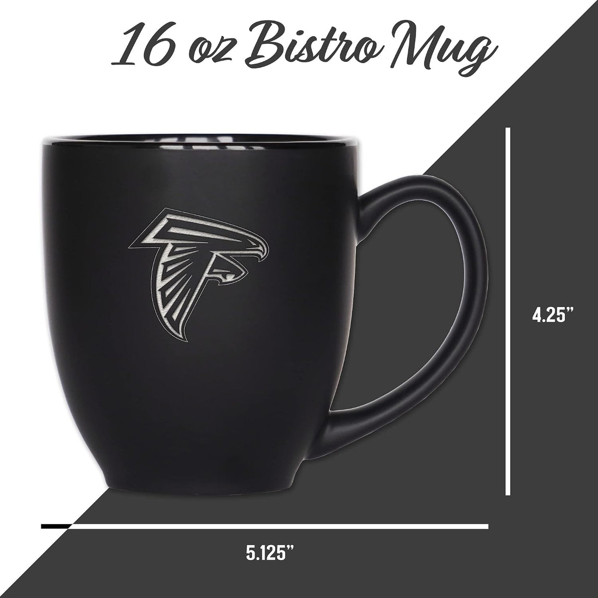 NFL Football 15oz Matte Black Bistro Mug - For Hot or Cold Drinks - Team Logo Etched For Unique Feel
