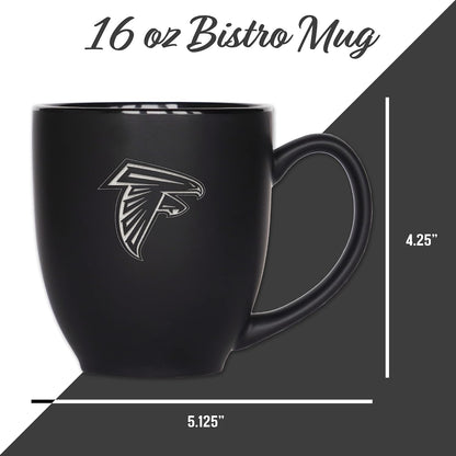 NFL Football 15oz Matte Black Bistro Mug - For Hot or Cold Drinks - Team Logo Etched For Unique Feel
