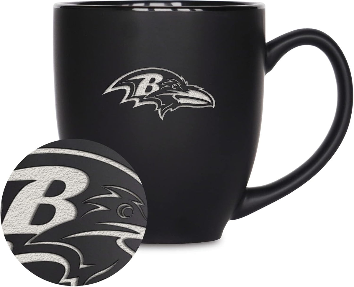 NFL Football 15oz Matte Black Bistro Mug - For Hot or Cold Drinks - Team Logo Etched For Unique Feel
