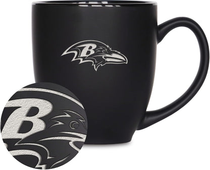 NFL Football 15oz Matte Black Bistro Mug - For Hot or Cold Drinks - Team Logo Etched For Unique Feel
