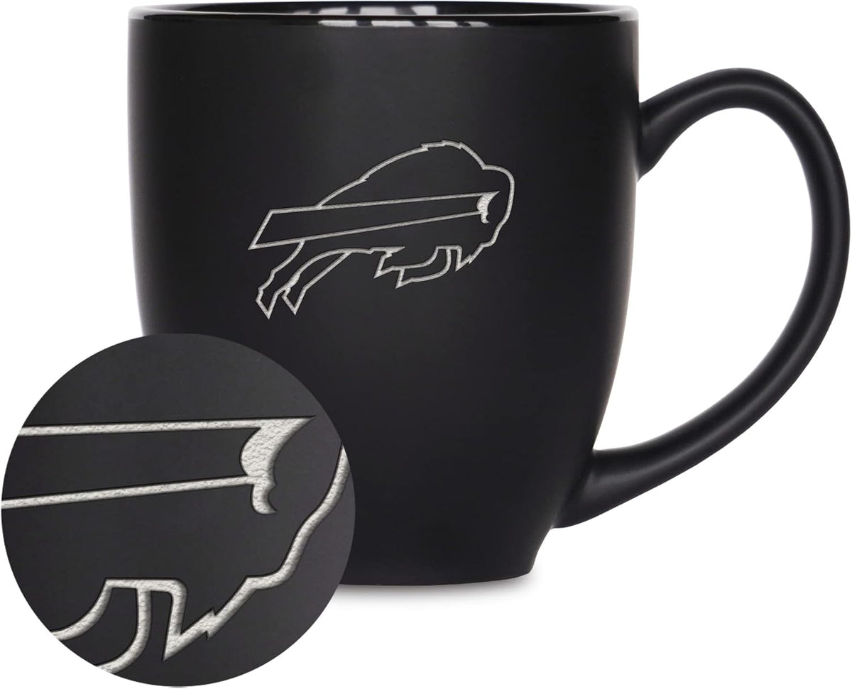 NFL Football 15oz Matte Black Bistro Mug - For Hot or Cold Drinks - Team Logo Etched For Unique Feel