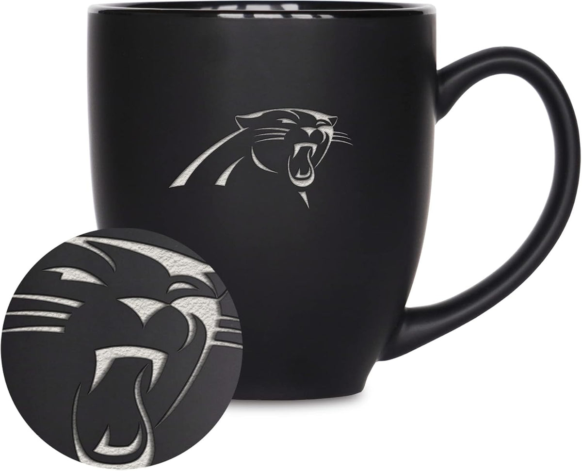 NFL Football 15oz Matte Black Bistro Mug - For Hot or Cold Drinks - Team Logo Etched For Unique Feel