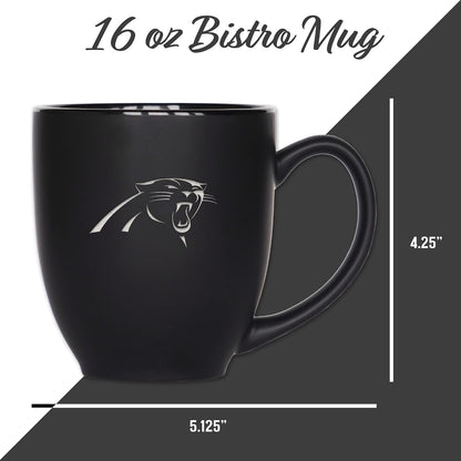 NFL Football 15oz Matte Black Bistro Mug - For Hot or Cold Drinks - Team Logo Etched For Unique Feel