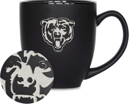 NFL Football 15oz Matte Black Bistro Mug - For Hot or Cold Drinks - Team Logo Etched For Unique Feel