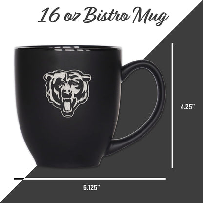 NFL Football 15oz Matte Black Bistro Mug - For Hot or Cold Drinks - Team Logo Etched For Unique Feel
