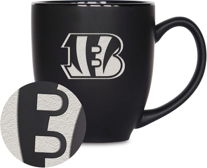 NFL Football 15oz Matte Black Bistro Mug - For Hot or Cold Drinks - Team Logo Etched For Unique Feel
