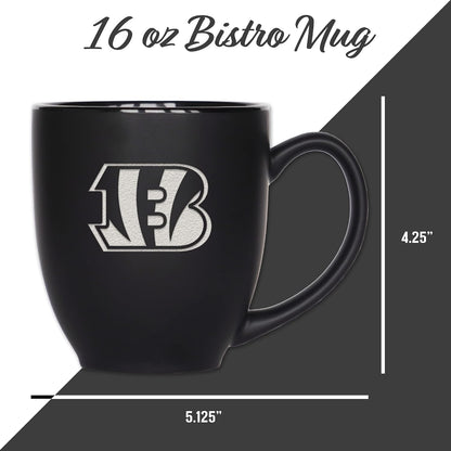 NFL Football 15oz Matte Black Bistro Mug - For Hot or Cold Drinks - Team Logo Etched For Unique Feel
