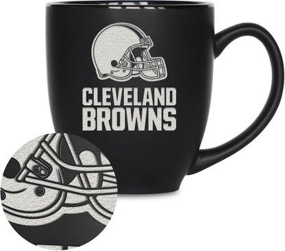 NFL Football 15oz Matte Black Bistro Mug - For Hot or Cold Drinks - Team Logo Etched For Unique Feel