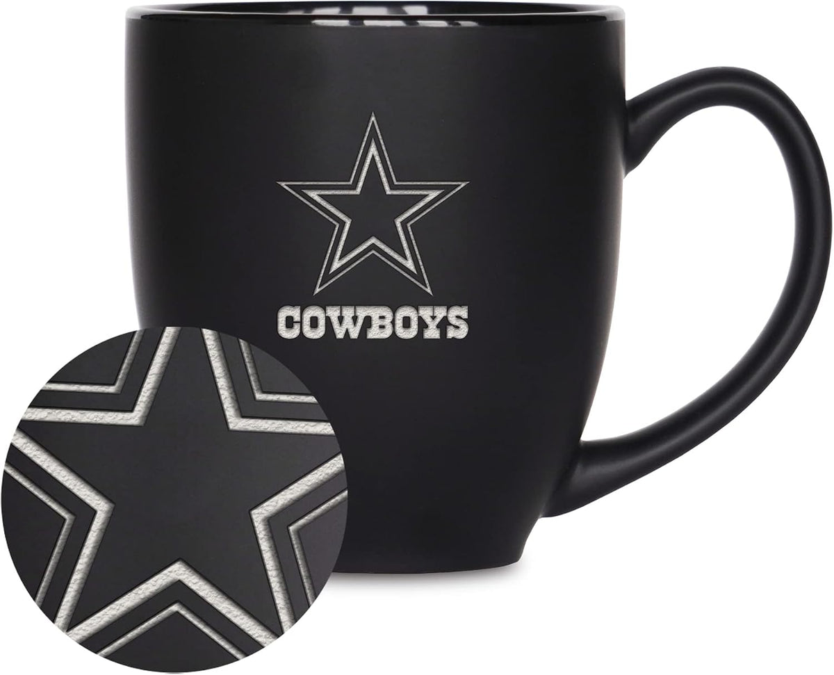 NFL Football 15oz Matte Black Bistro Mug - For Hot or Cold Drinks - Team Logo Etched For Unique Feel
