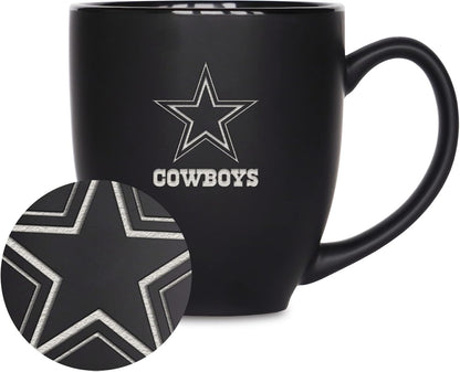 NFL Football 15oz Matte Black Bistro Mug - For Hot or Cold Drinks - Team Logo Etched For Unique Feel