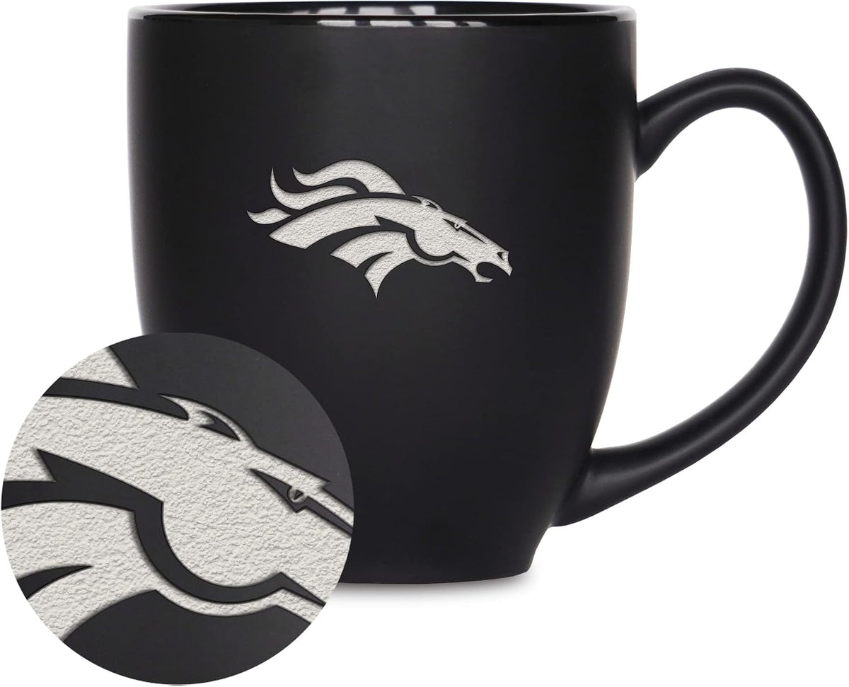 NFL Football 15oz Matte Black Bistro Mug - For Hot or Cold Drinks - Team Logo Etched For Unique Feel