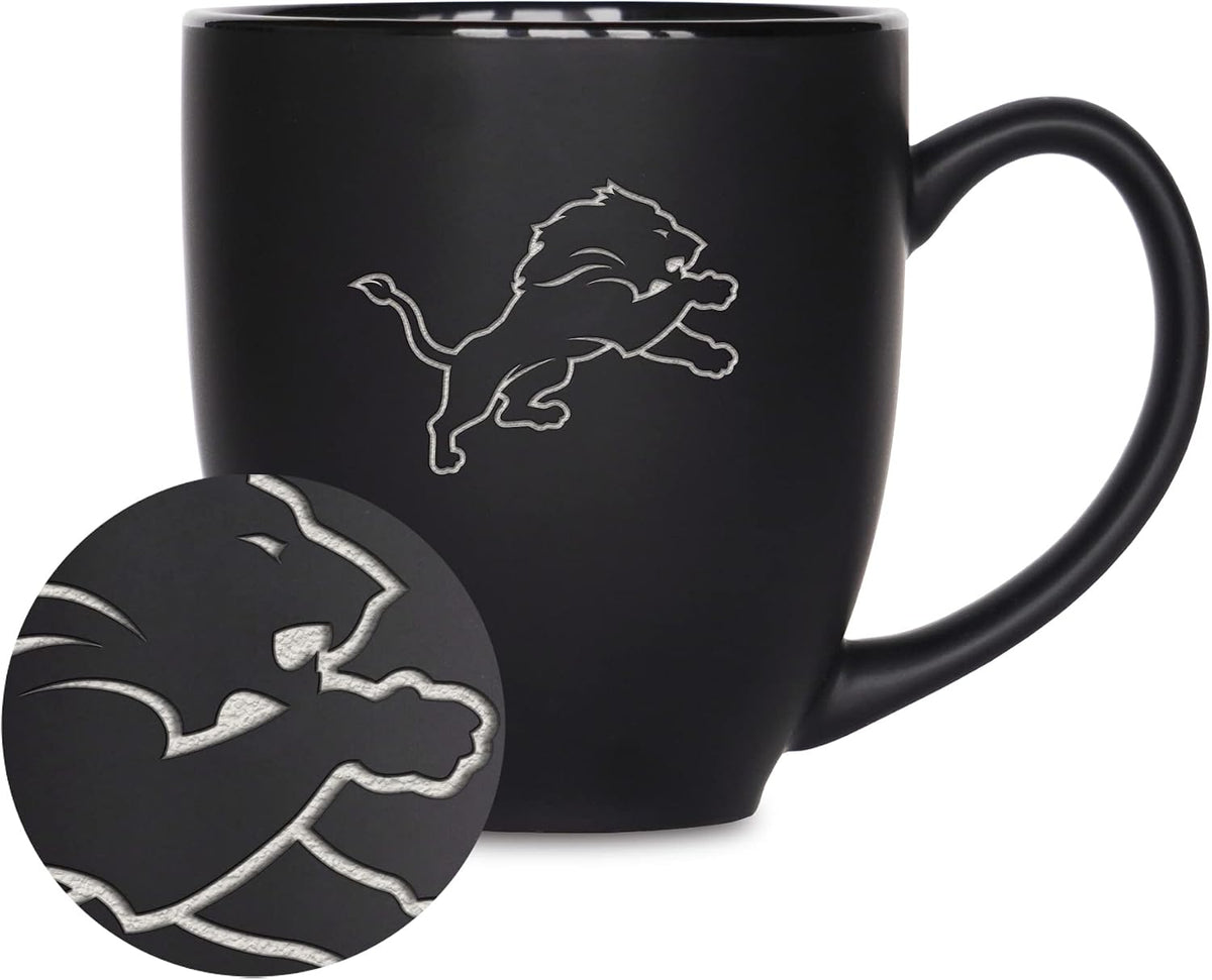 NFL Football 15oz Matte Black Bistro Mug - For Hot or Cold Drinks - Team Logo Etched For Unique Feel