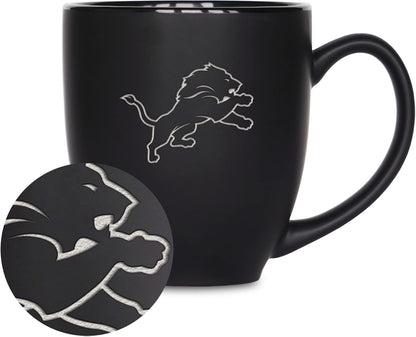 NFL Football 15oz Matte Black Bistro Mug - For Hot or Cold Drinks - Team Logo Etched For Unique Feel