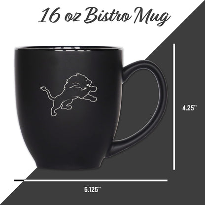 NFL Football 15oz Matte Black Bistro Mug - For Hot or Cold Drinks - Team Logo Etched For Unique Feel