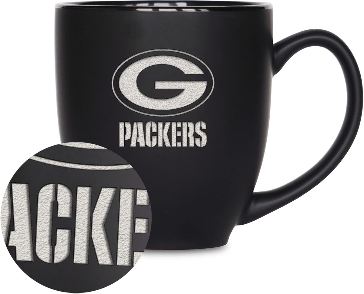 NFL Football 15oz Matte Black Bistro Mug - For Hot or Cold Drinks - Team Logo Etched For Unique Feel