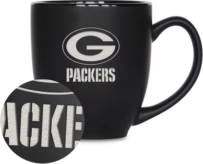NFL Football 15oz Matte Black Bistro Mug - For Hot or Cold Drinks - Team Logo Etched For Unique Feel