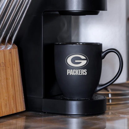 NFL Football 15oz Matte Black Bistro Mug - For Hot or Cold Drinks - Team Logo Etched For Unique Feel