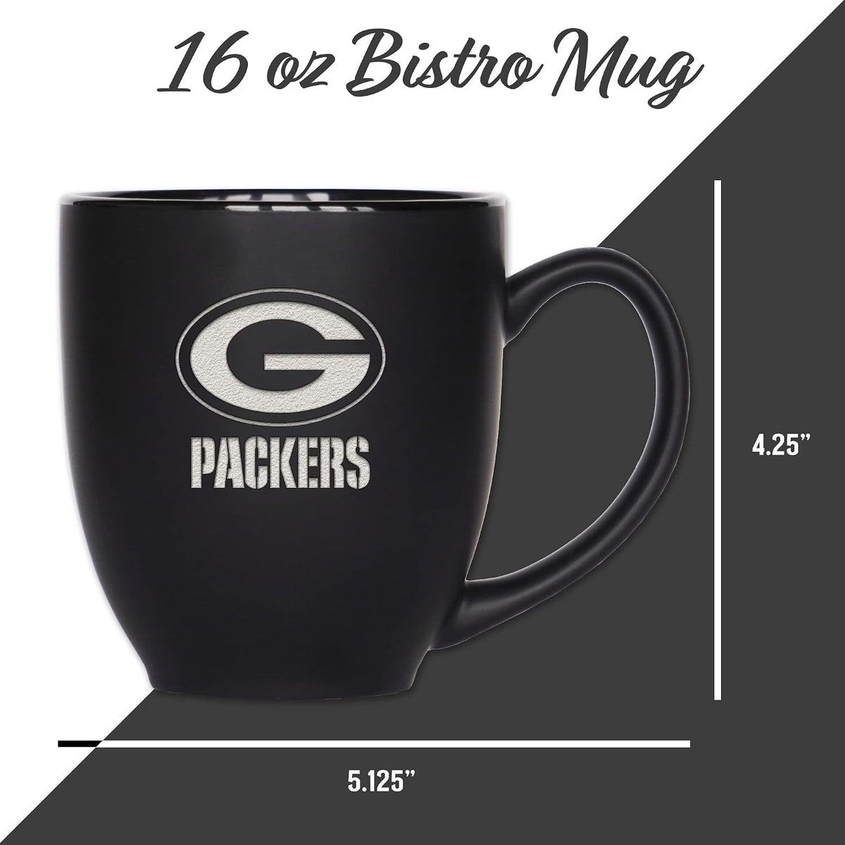 NFL Football 15oz Matte Black Bistro Mug - For Hot or Cold Drinks - Team Logo Etched For Unique Feel