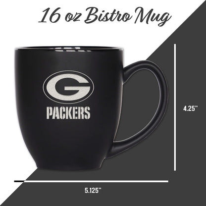 NFL Football 15oz Matte Black Bistro Mug - For Hot or Cold Drinks - Team Logo Etched For Unique Feel