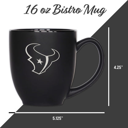 NFL Football 15oz Matte Black Bistro Mug - For Hot or Cold Drinks - Team Logo Etched For Unique Feel
