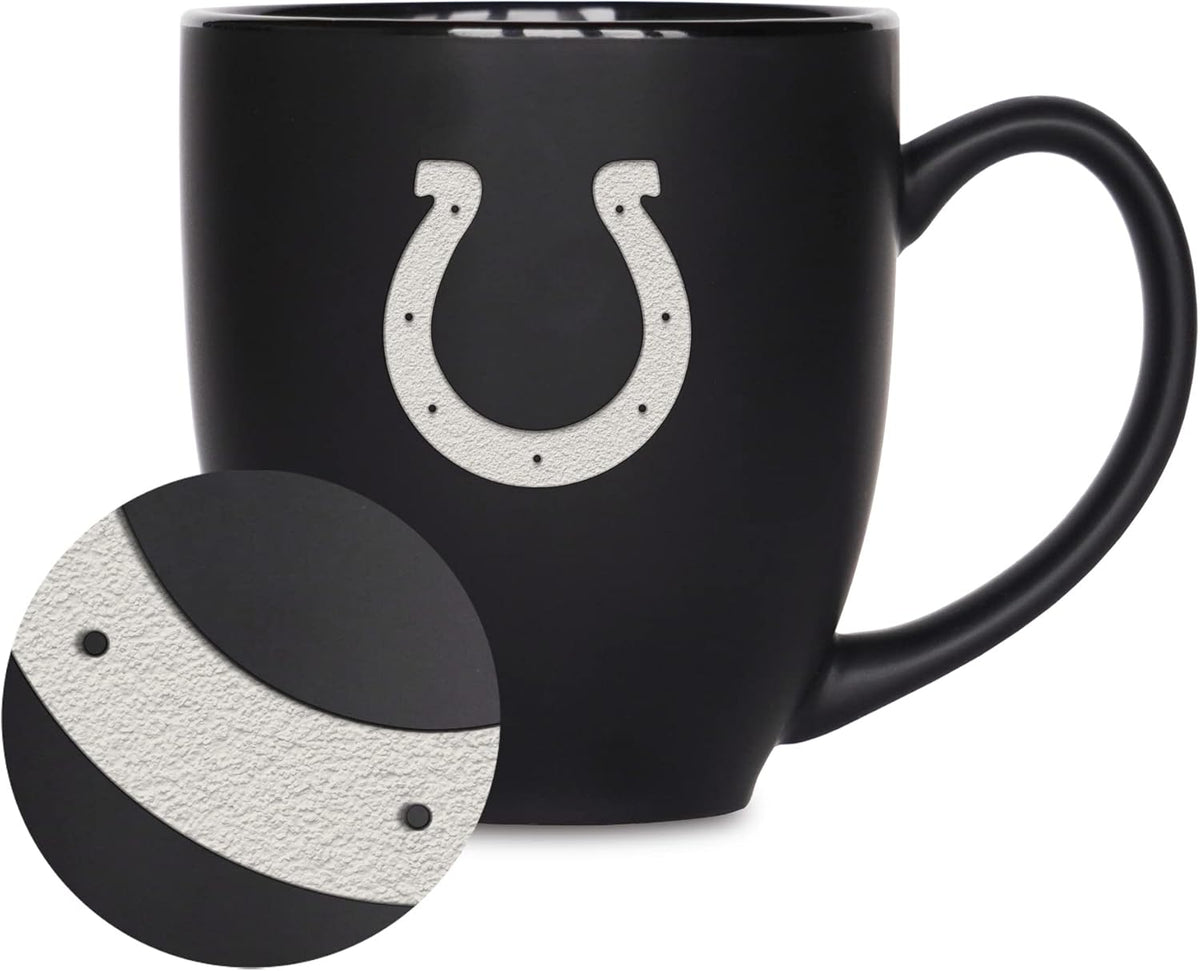 NFL Football 15oz Matte Black Bistro Mug - For Hot or Cold Drinks - Team Logo Etched For Unique Feel