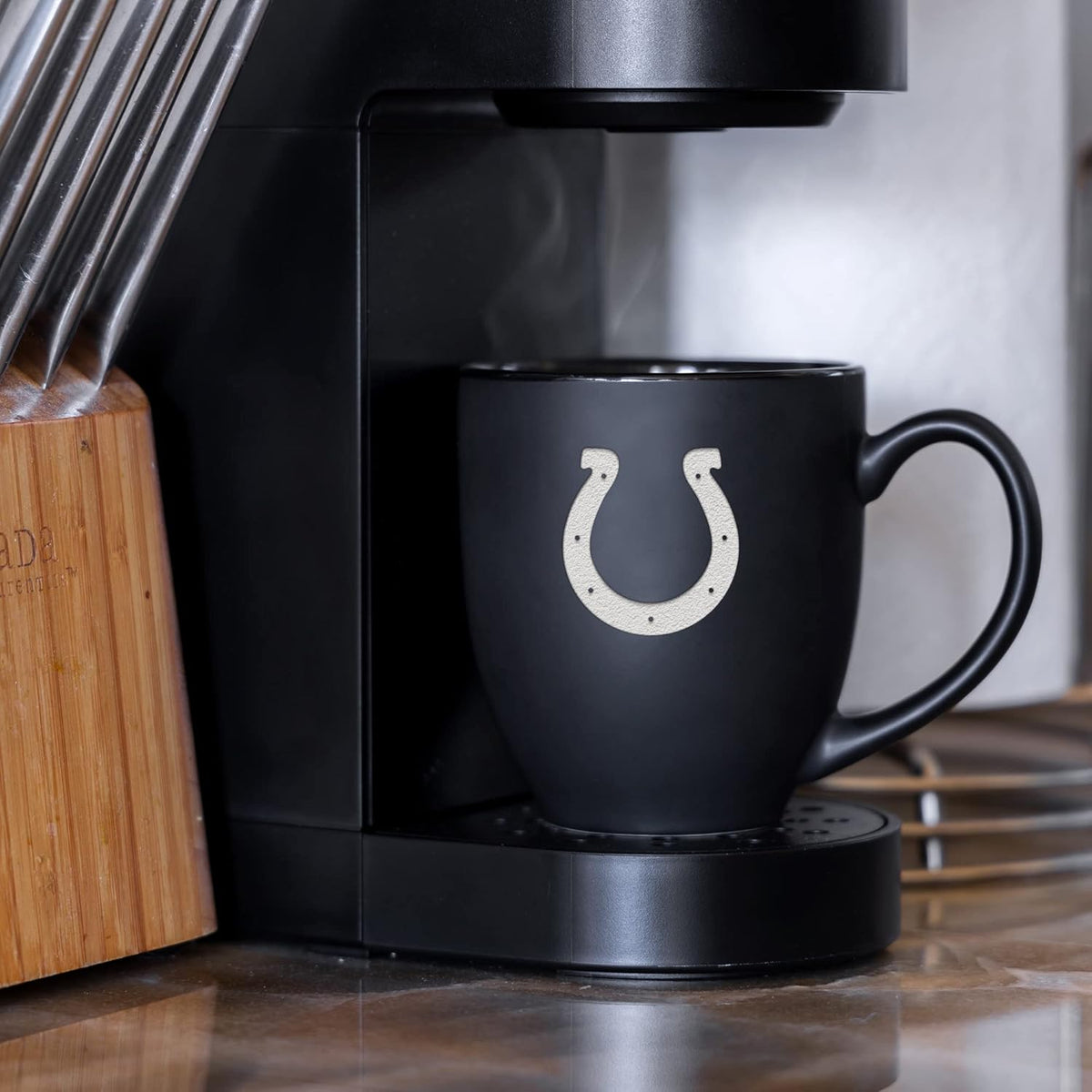 NFL Football 15oz Matte Black Bistro Mug - For Hot or Cold Drinks - Team Logo Etched For Unique Feel