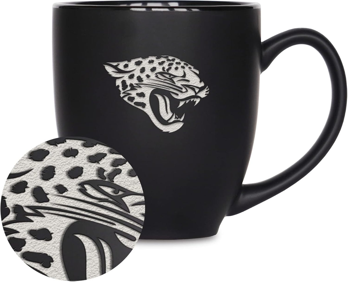 NFL Football 15oz Matte Black Bistro Mug - For Hot or Cold Drinks - Team Logo Etched For Unique Feel