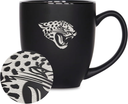 NFL Football 15oz Matte Black Bistro Mug - For Hot or Cold Drinks - Team Logo Etched For Unique Feel