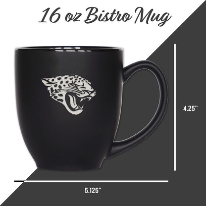 NFL Football 15oz Matte Black Bistro Mug - For Hot or Cold Drinks - Team Logo Etched For Unique Feel