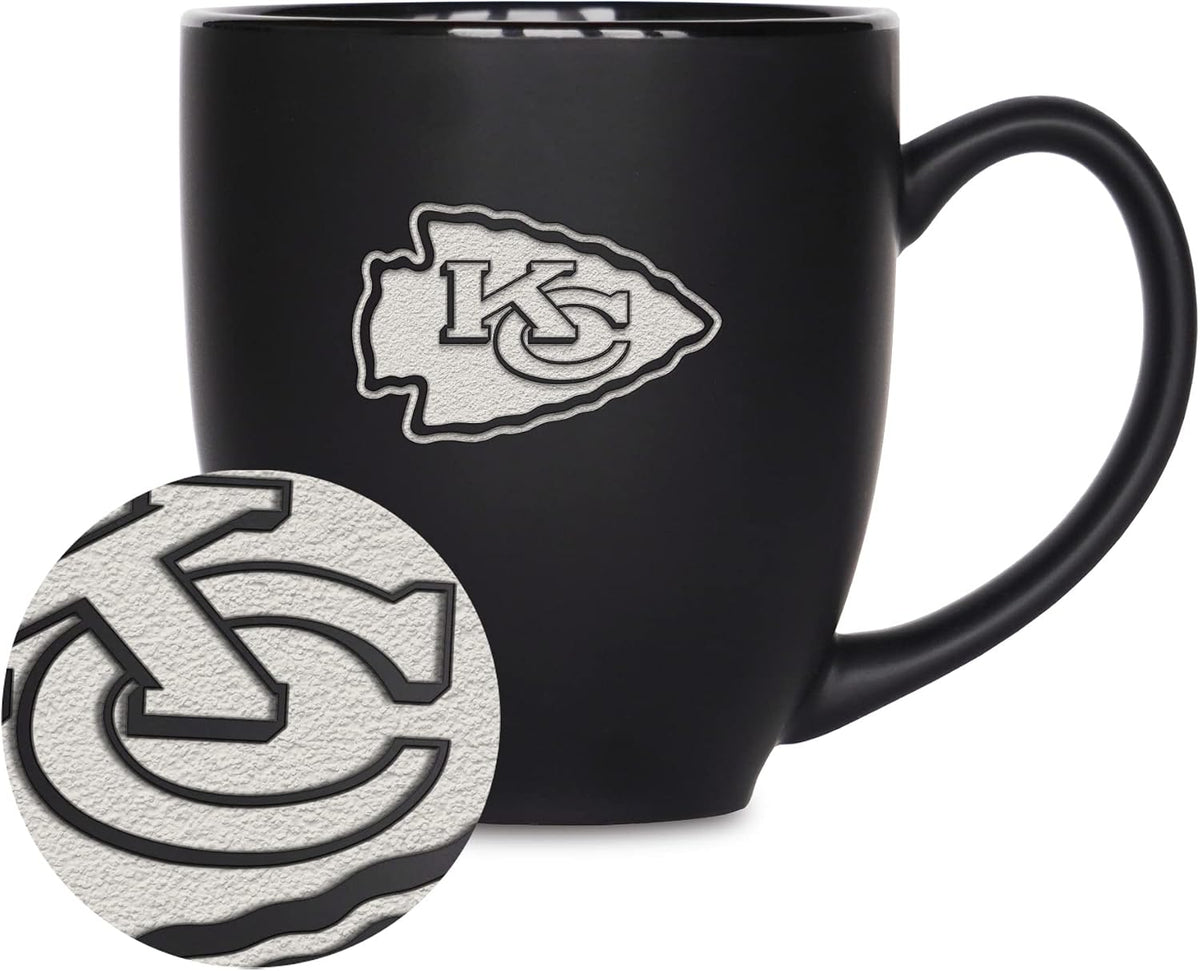 NFL Football 15oz Matte Black Bistro Mug - For Hot or Cold Drinks - Team Logo Etched For Unique Feel