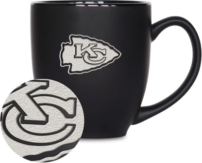 NFL Football 15oz Matte Black Bistro Mug - For Hot or Cold Drinks - Team Logo Etched For Unique Feel